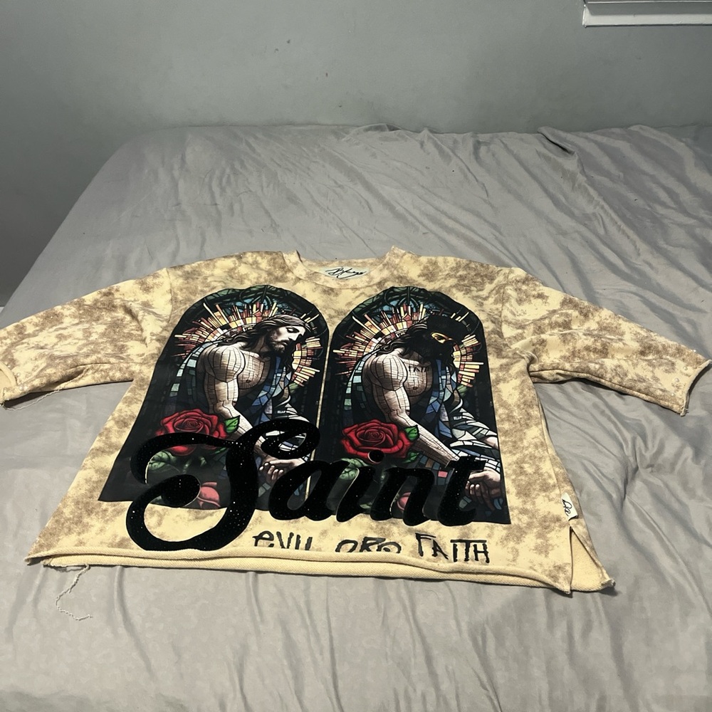 Graphic Men's Tee - Tan cropped tee evil or faith Byks
